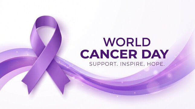 World cancer day is represented by a beautiful awareness ribbon with a delicate flowing watercolor design on a pristine white backdrop conveying hope and support