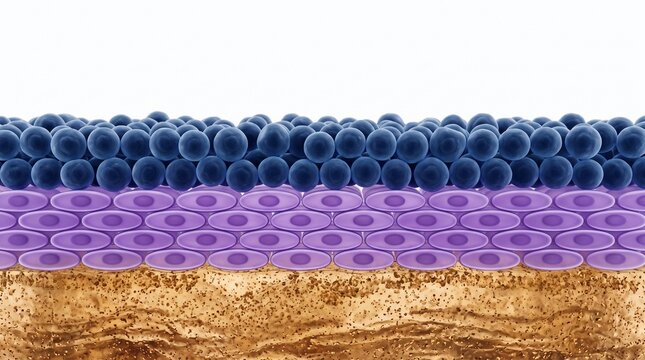 Detailed illustration of a cell membrane structure with protein channels and phospholipid bilayer layers in vibrant colors