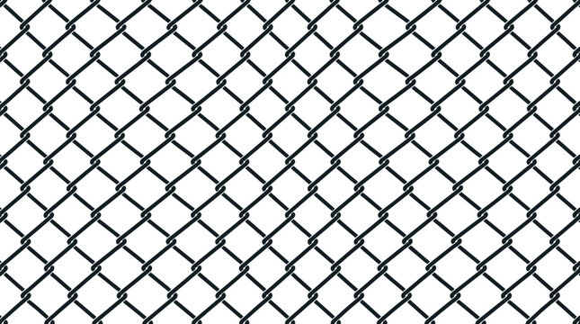 Seamless black metal chain link fence pattern vector graphic illustration on white background