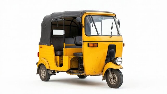 indian tuc tuc car isolated on white, orbit video