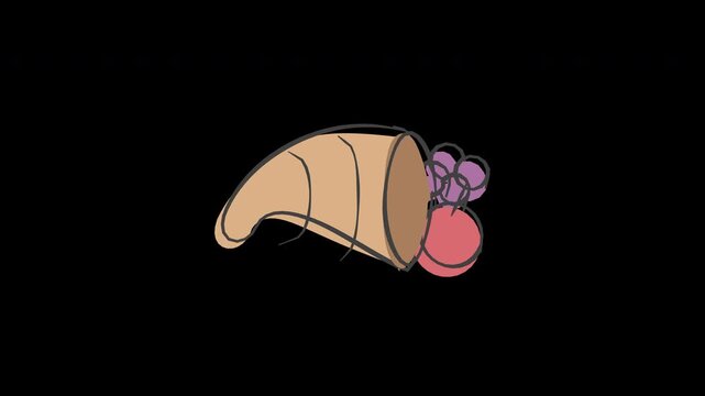 Hand Drawn Thanksgiving cornucopia harvest horn of plenty 4K Animation with alpha transparent background