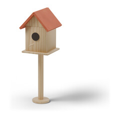 Obraz premium Wooden birdhouse with a terracotta roof on a pole
