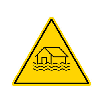 Flood warning sign icon with house in water