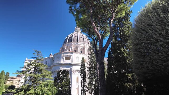 Saint peter basilica dome view from vatican gardens in rome