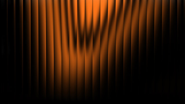Abstract orange and black 3D ribbed glass texture background for graphic design, modern interior decor, and digital branding projects