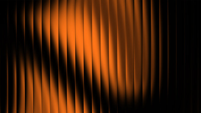Abstract 3D ribbed glass background with orange and black gradient colors, suitable for luxury interior design and digital web presentation.