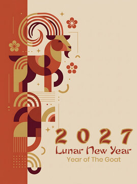 2027 Lunar New Year Year of the Goat Geometric Abstract Zodiac Poster Template