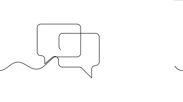 Continuous line art rectangular chat speech bubbles animation loop