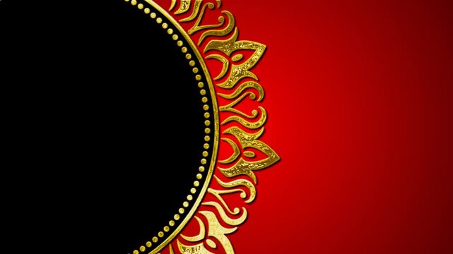 Golden Mandala Frame Animation on Red Background Loop