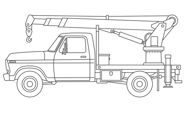 dump boom truck side view coloring vector outline illustration