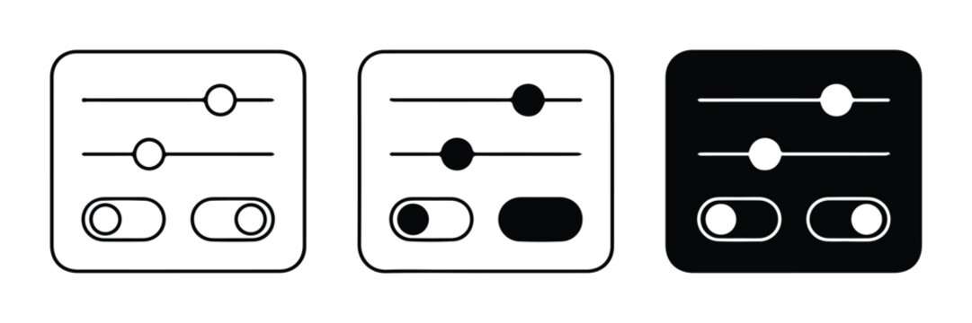 Slider and toggle switch icons set for UI and app settings, control elements
