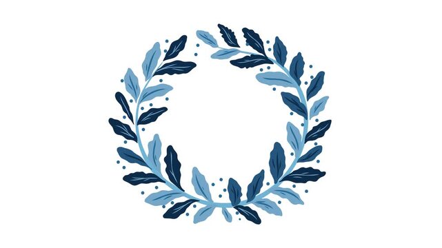 Animation of blue leafy wreath circle