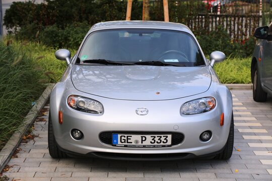 GELSENKIRCHEN, GERMANY - SEPTEMBER 17, 2020: Mazda MX-5 NC light sports car parked in Germany. Mazda is a Japanese car brand.