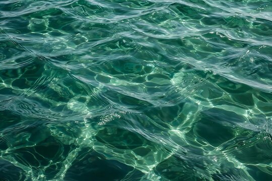 Clear turquoise sea water surface with gentle ripples and sunlight reflections creating a beautiful natural pattern