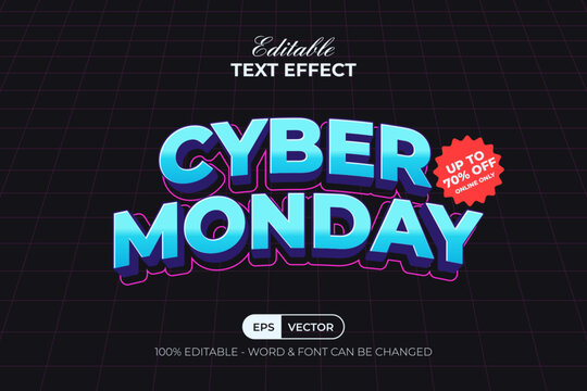 Cyber Monday Text Effect 3D Style. Editable Text Effect Sale Offer Promotion Banner Background.