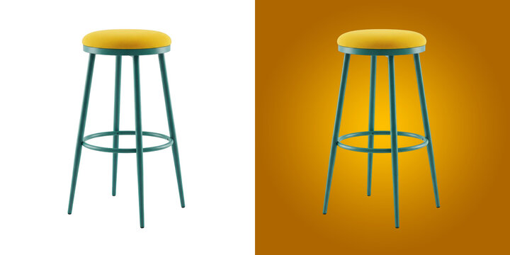 Modern tall bar stool with a yellow round seat and green metal legs