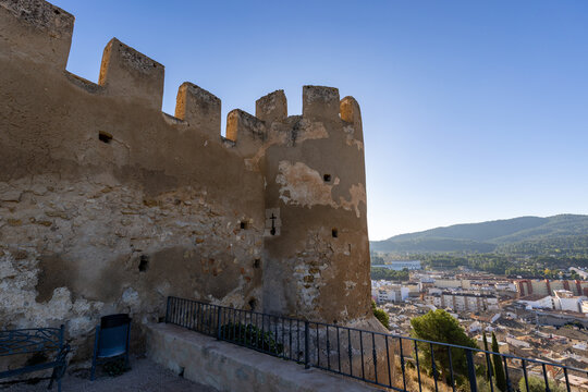 View of the medieval castle at Biar, in Alicante (Spain), with the village in the background