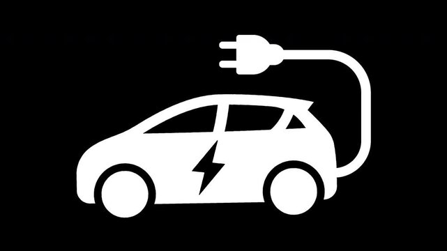 Electric car connected to a charging cable with a lightning symbol on its body featuring mobility transportation lightning sustainability automotive motion graphics fo, high quality video footage