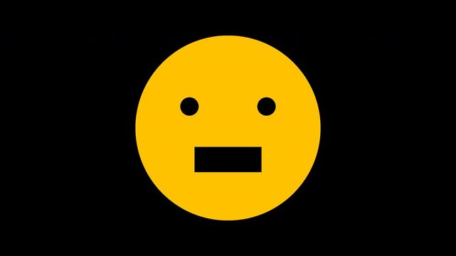 Neutral yellow emoji face briefly stretches its straight mouth into speaking shapes before returning to a calm expression, high quality video footage for communication, dialogue and messaging