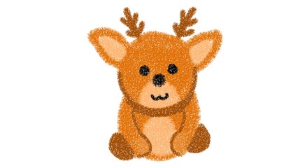 Cute hand drawn baby reindeer illustration with a sweet face and fluffy textured fur. © iizztt
