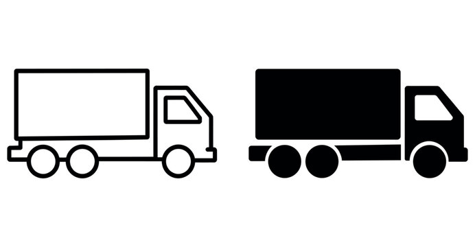 Truck icons vector set with outline and solid designs for logistics and transport concepts.