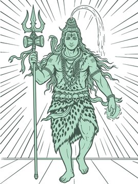 Lord Shiva and Parvati Hindu god Design Element. Sketch or Drawing of Shiva Parvati Outline Editable Vector Illustration