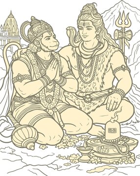 Lord Shiva and Parvati Hindu god Design Element. Sketch or Drawing of Shiva Parvati Outline Editable Vector Illustration