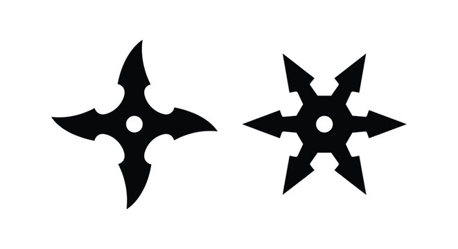 Two black shuriken silhouettes display a symmetrical pointed design against a white background ninja