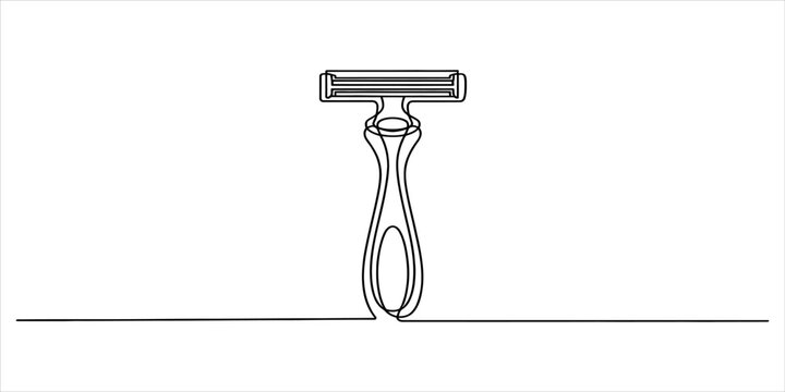 Single continuous line drawing of a manual shaving razor for hair removal and grooming isolated on a simple background for modern minimalist style design
