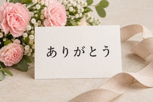 ピンクのカーネーションに添えたありがとうのカード