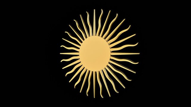 Argentina Sol de Mayo Sun of May Golden National Emblem Rotating Buenos Aires South America Official Government Symbol Patriotic Independence on a Black Background