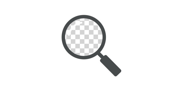 Search and inspection magnifying glass icon with transparent glass grid texture on pure white.