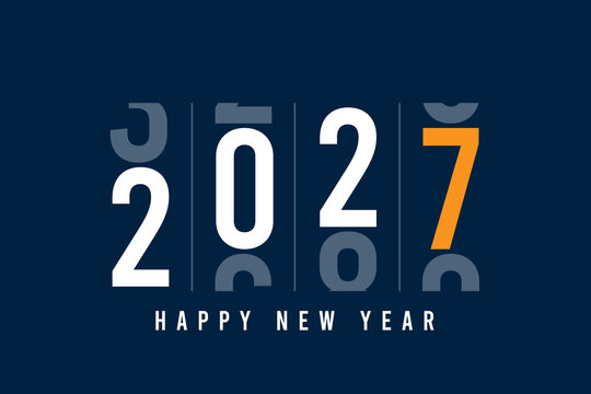 Happy New Year 2027. Minimalist card with changing numbers for 2027. New Year and Merry Christmas web banner design. Vector.