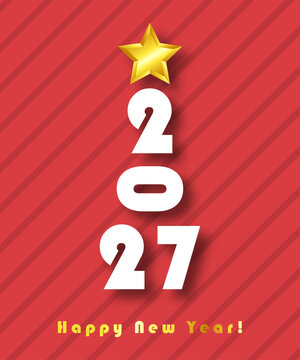 Happy New Year card with Christmas tree made from 2027 numbers with a golden star. 2027 New Year greeting banner or poster design. Vector.