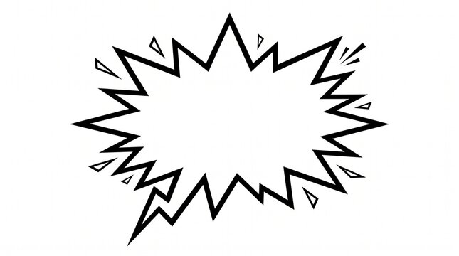 Black and white comic book style speech bubble with sharp jagged edges.