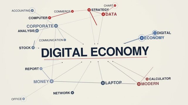 Digital economy animated graph network word cloud, text design animation, seamless loop