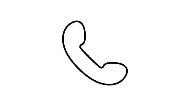 Simple black outline of a telephone handset fades in smoothly on a transparent background. Abstract backdrop shaped by fade in, phone call and contact.