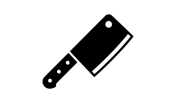 Modern Geometric Meat Cleaver Kitchen Tool Icon Black and White Vector Design