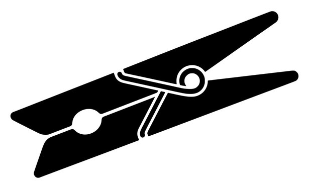 Solid Black Clothes Peg Silhouette with Spring Mechanism Vector Icon