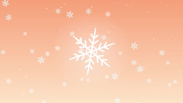 Ornate Snowflake Peach. Large ornate rotating snowflake with falling snowflakes, winter animation, seamless loop