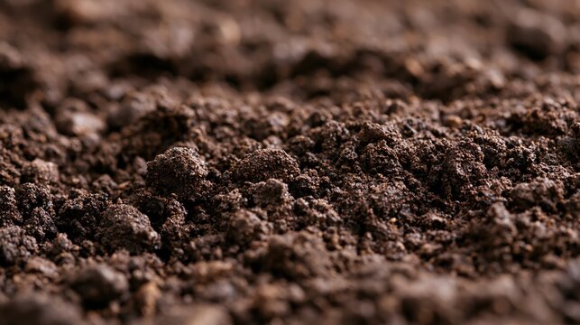The Soil Closeup: Rich Dark Texture of Crumbled Granules and Earth