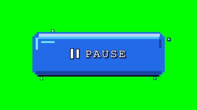 Retro pixel art pause button animation on a bright green chroma key background