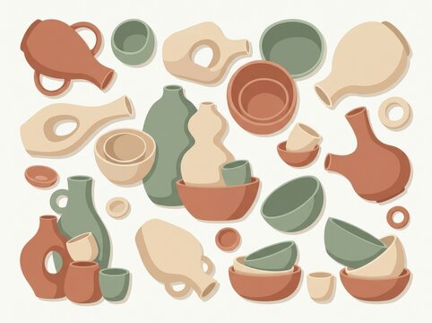 Collection of Ancient Terracotta and Ceramic Pottery Vessels