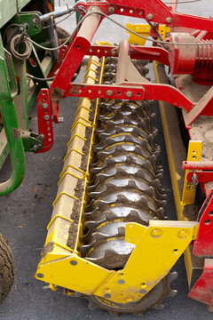Close-up of tractor with combination seed trailer at Swiss farm at city of D&uuml;bendorf on an autumn day. Photo taken October 20th, 2026, Zurich Stettbach, Switzerland.