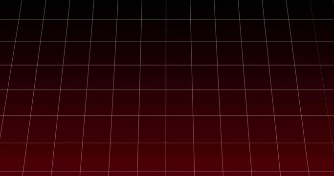 Showing angled grid in digital set with thin gray lines, lit joins, vanishing point, red gradient