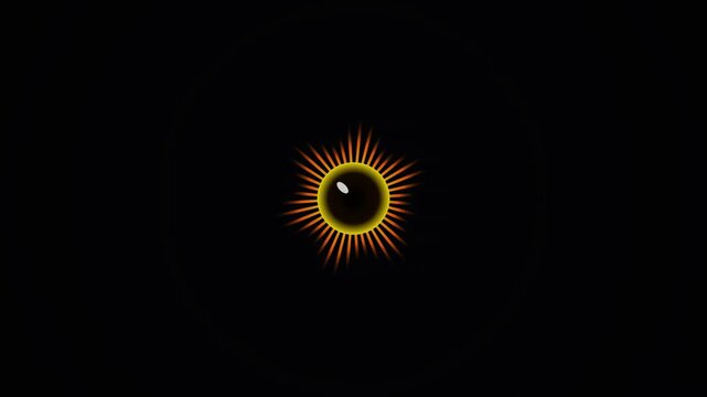 A mystical golden eye pupil glowing with vibrant fiery rays radiates fierce energy in the dark space, capturing an intense magical essence through its hypnotic glare during the midnight hours