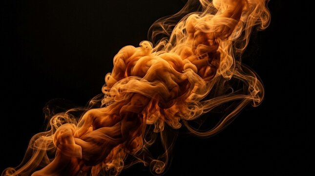 Orange Smoke Halloween Background, Abstract Volumetric Wisps on Black