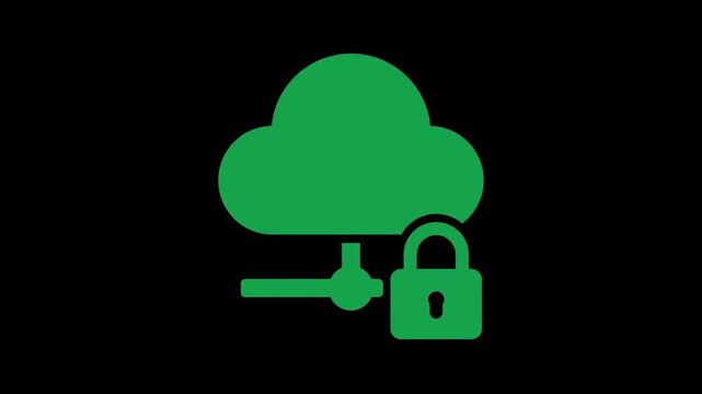 Green cloud with a padlock gently bobs vertically, combining cloud storage and secure access, high quality video footage for data protection, privacy and secure computing systems, bobs, storage