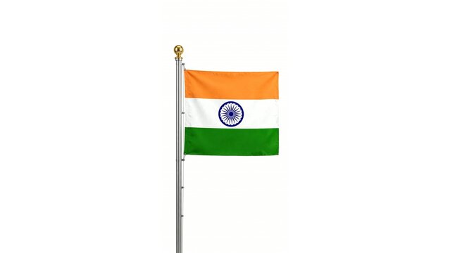 India Flag on Flagpole Isolated on White Background &ndash; Indian National Flag 8K