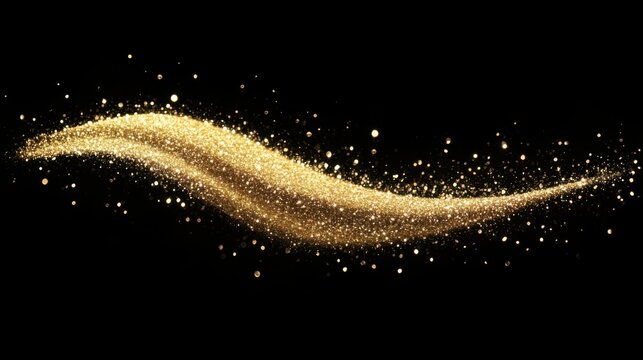 Abstract Golden Glitter Wave Effect on Black Background